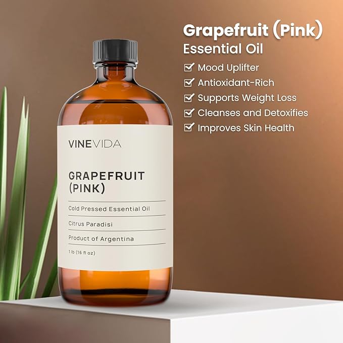 VINEVIDA Grapefruit (Pink) Essential Oil 16 oz - Undiluted Grapefruit (Pink) Oil 16 oz - Grapefruit (Pink) Candle Oil Scent - DIY Candle Scents for Candlemaking - Bulk Essential Oil for Soap Making