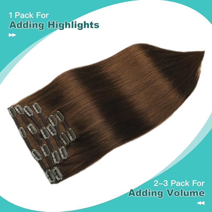 SURNEL Clip in Hair Extensions Chocolate Brown Human Hair Clip in Extensions 20 Inch 120g 6pcs(#4,20'')