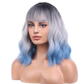 BERON 14 Inches Blue Wig with Bangs Short Bob Curly Wigs Silver Blue Wigs for Women Girls