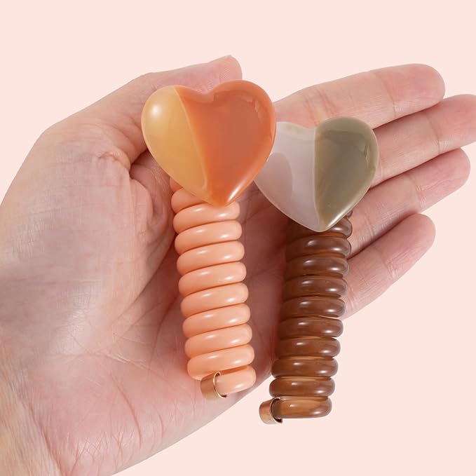 3PCS Heart Spiral Hair Ties, 3 Colors Heart Phone Cord Ponytail Holders for Women, Elegant Rubber Hair Coils, Stylish Hair Accessories for Party, Daily Use