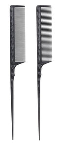 PERFEHAIR Heat Resistant Rat Tail Combs for Flat Iron Straightening, 2 Pieces Carbon Fiber Anti Static Styling Combs for Women, Fine and Wide Teeth, Black