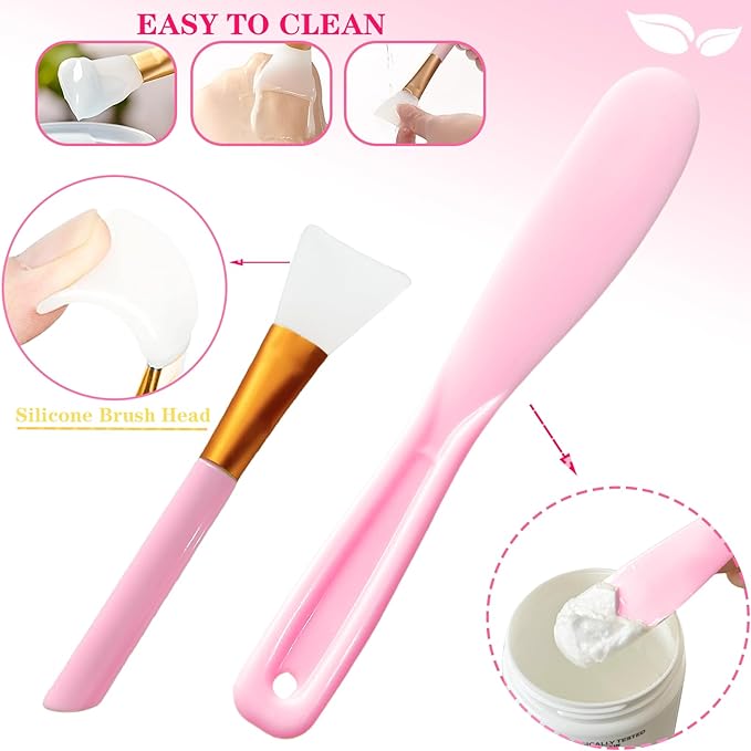 7Pcs Silicone Facial Mask Bowl DIY Face Mask Mixing Bowl for Home Salon Spa Face Skin Applicator Bowl, Pink