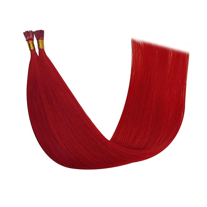 YoungSee I Tip Extensions Red 22 Inch Human Hair Extensions I Tip Pre Bonded Itips Extension Real Human Hair Red I-Tip Hair Extension Colorful 25 Strands 25g for Highlights DIY
