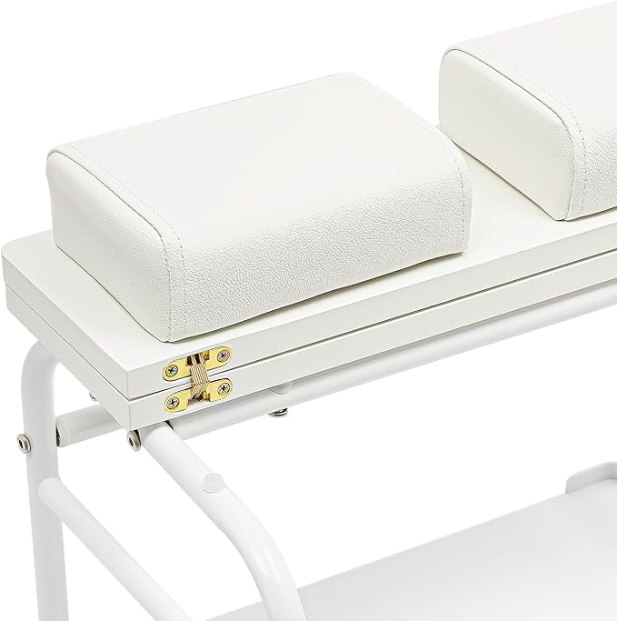 Beauty Salon Nail or Foot Bath Spa, 2Tier Portable Esthetician Trolley Cart Pedicure Manicure Funiture Massage Table Salon Supplies with 4 Wheels for Foot Rest, Hair Salons, Home (White)