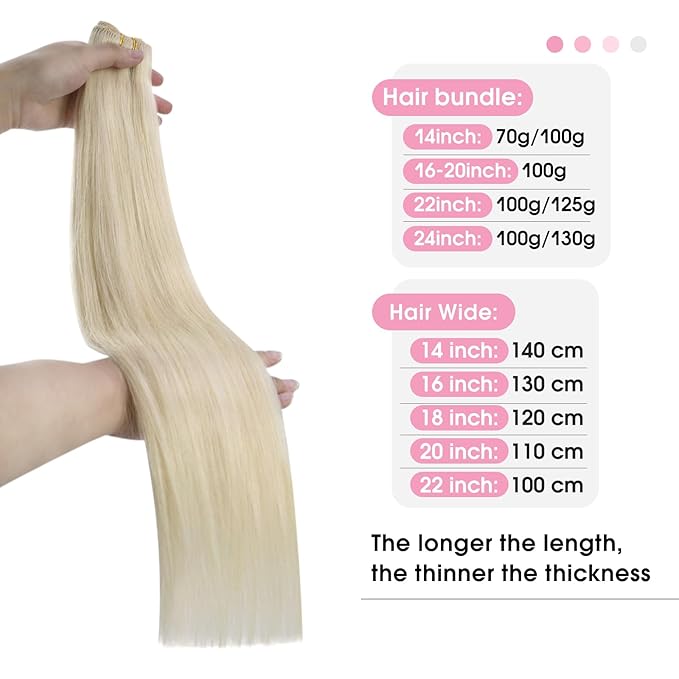 YoungSee Sew in Hair Extensions Blonde Human Hair Weft Extensions Platinum Blonde Sew in Extensions Can Be Dyable Remy Hair 20Inch 100G