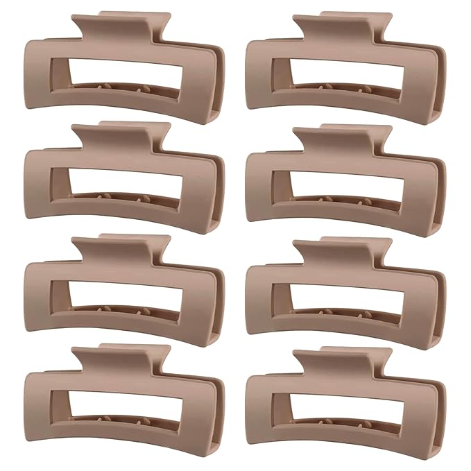 TOCESS Hair Claw Clips for Women - 8PK Large Neutral Matte Square Jumbo Hair Clips for Thick, Thin, Long, Short, Curly Hair Girls, Big Jaw Clip Set for Daily Use (Camel Khaki)