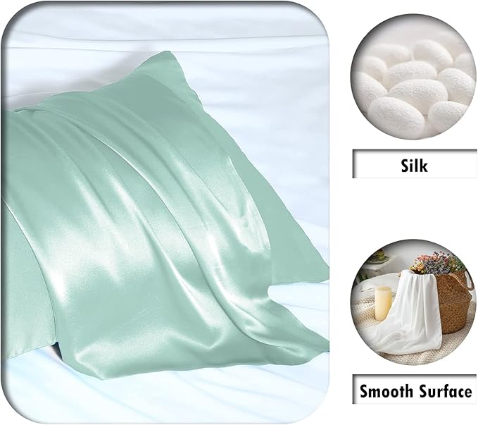 Silk Pillowcase for Hair and Skin,Soft,Breathable and Sliky Queen Silk Pillow Case Set of 2,Both Sides Natural Mulberry Silk Pillowcases with Hidden Zipper(Queen Size 20"X 30",2pcs)