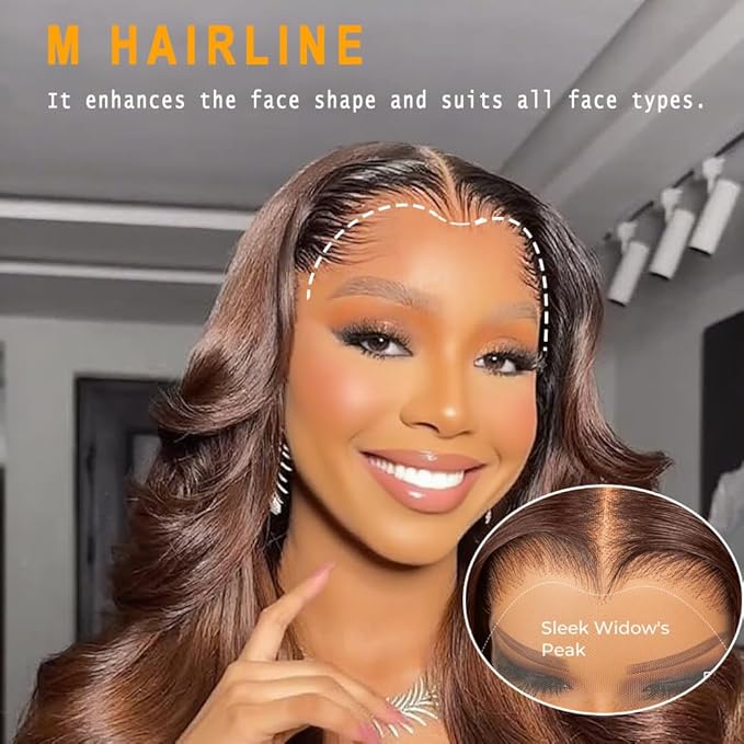 Chocolate Brown 13x6 HD Lace Front Wigs Human Hair Body Wave Wig Lace Frontal Pre Plucked New Trend M Hairline Lace Frontal 200% Density Colored Brown Wigs Human Hair For Women 26 Inch