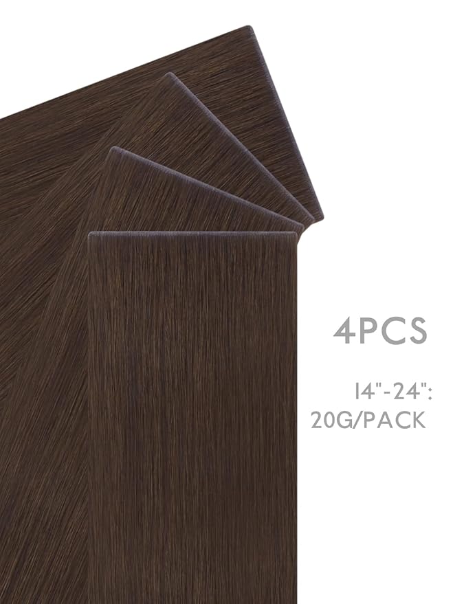 WENNALIFE Invisi Edge 8cm Tape in Hair Extensions Human Hair, 20 Inch 20g 4pcs, Chocolate Brown Invisible Remy Tape Ins Straight Reusable Natural Injected Weft Extensiones De Cabello Humano