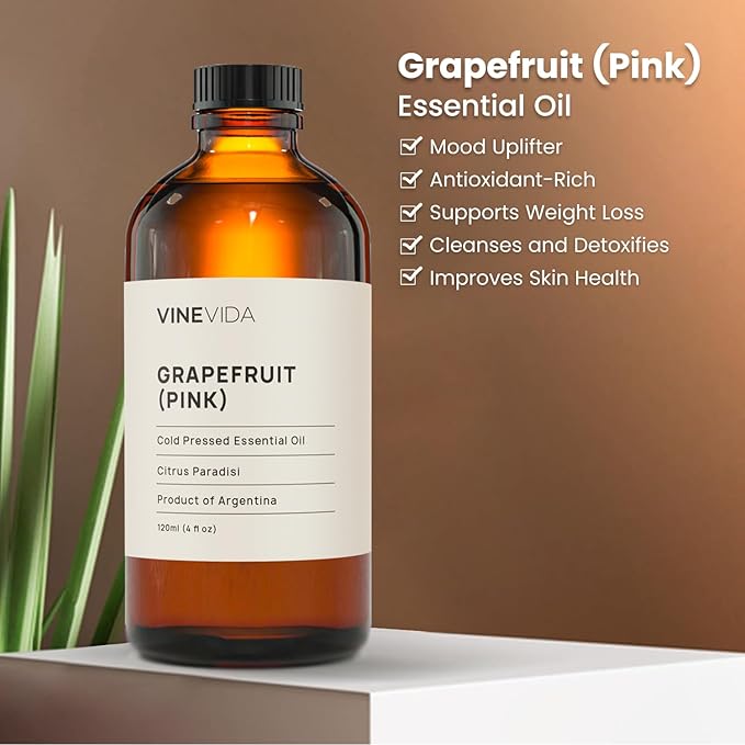 VINEVIDA Pink Grapefruit Essential Oil 4 oz - Undiluted Candle Oil Scent for DIY Candlemaking - Bulk Oil for Soap Making