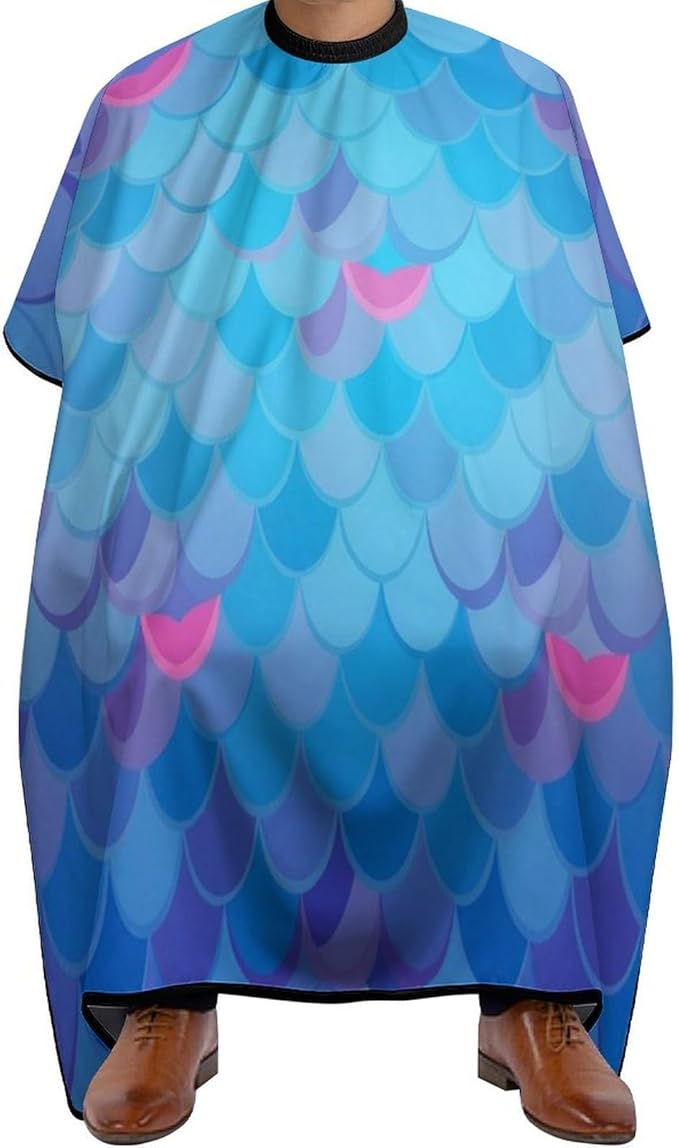 Adjustable Hairdresser Cape, Haircut Hairdressing Cloth Apron Sea Blue Mermaid Fish Scale Shampoo Cutting Household Capes Wrap for Hair Cutting