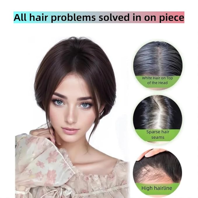 Anemone No Clips Human Hair Topper Piece Fringe Bangs for Women Wrap-Around Magic Paste with Invisible Lace for Natural Hair Loss Coverage (Dark Brown Lace French Bangs)