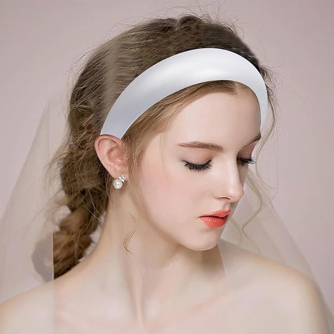 Sliver Wide Headband for Women Soft Leather Padded Headband Fashion Dressy Head Band High Elastic Comfortable Hairband Hair Accessories for Womens Hair