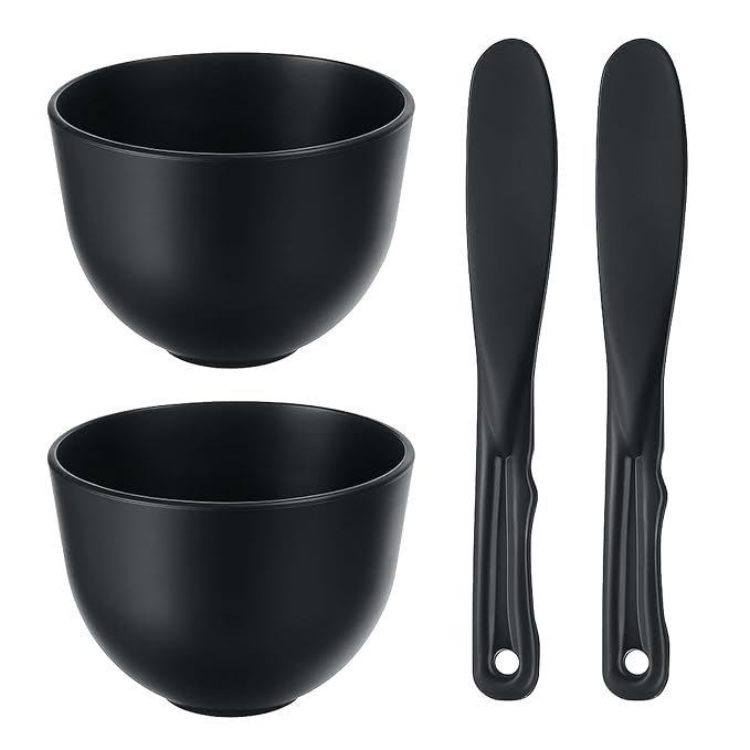 2 Pieces Rubber Facial Mask Mixing Bowl With Plastic Spatula Face Mask Bowl Silicone Mud Masks DIY Skin Care Cosmetic Mixing Tool For Home Beauty Salon Use, Black