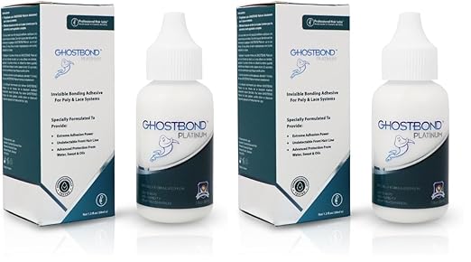 GHOSTBOND Platinum Water Resistant Wig Glue for Extreme Heat - 1.3oz - Hair Replacement Adhesive for Poly and Lace Wigs. Invisible Bonding - Strong Hold Lace Front (Pack of 2)