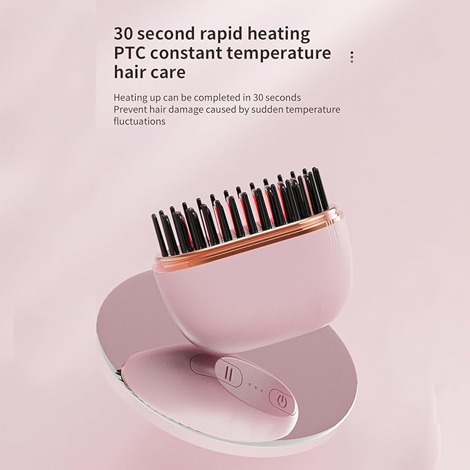 Mini Hair Straighteners, Portable Hair Straighteners Brush, 30s Fast Heating Mini Cordless Straightener with 3 Heat Settings, Rechargeable Hot Comb Heated Hairs Styling Brush, for Home Travel