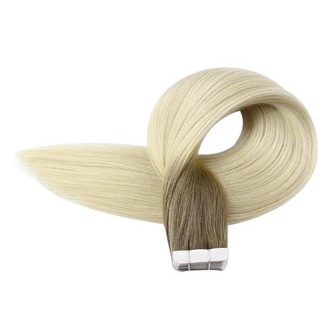 Full Shine Human Hair Extensions Tape in Color 8 Ash Brown Ombre 60 Blonde 14 Inch Invisible Straight Seamless Skin Weft Tape Ins Human Hair Extensions 20 PCS Natural Soft Remy Silky 50g for Women