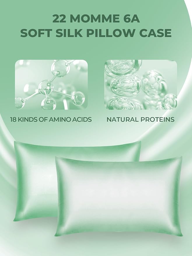 Mulberry Silk Pillowcase for Hair and Skin, SGMSILK 22 Momme Natural Silk Pillow Cases with Zipper, 6A Soft and Smooth Single Sided Pure Silk Pillow Cover (Light Green, King 20"x36")