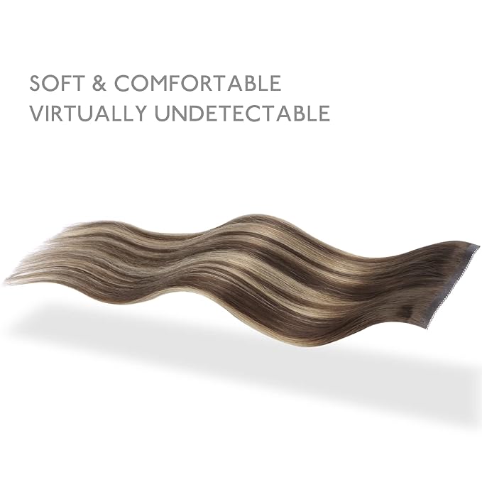 WENNALIFE Lace Seamless Clip in Hair Extensions Human Hair 7pcs Ultra Invisible 50% Thinner Seamless Clip Ins Balayage Chocolate Brown to Honey Blonde Natural Remy Hair 20 inch