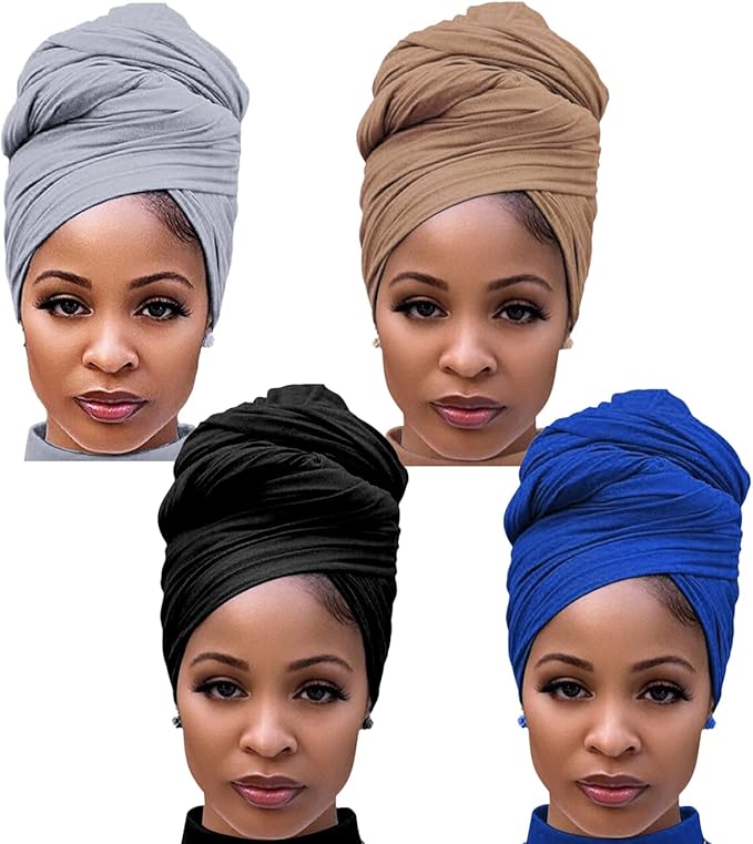 Harewom Head Wraps for Black Women Stretch Head Scarf Long African Hair Wraps Turban Headwraps Jersey Headbands