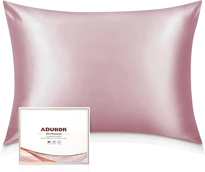 Adubor 100% Silk Pillowcase - Mulberry Silk Pillow Cases, 23 Momme 6A Grade Fibers, Silk Pillow Case for Hair and Skin Health, with Hidden Zipper (Standard 20''×26'', Medium Pink, 1PC)