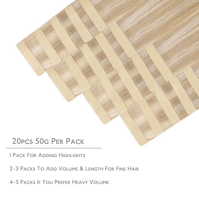 WENNALIFE Tape in Hair Extensions Human Hair, 20pcs 60g 26 inch Dirty Blonde Highlighted Bleach Blonde Remy Hair Extensions Straight Human Hair Tape in Extensions Skin Weft Extensions Hair