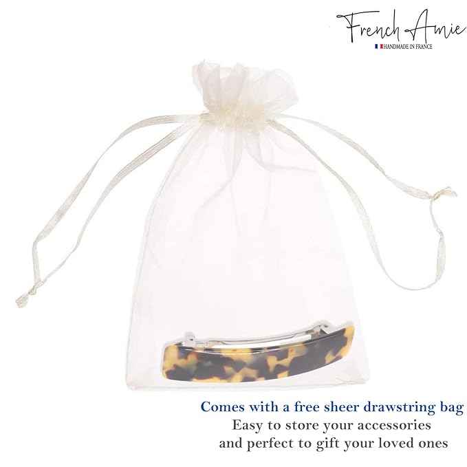 French Amie Oblong Handmade 3.5" Celluloid No Slip Hair Clip Barrette for Women, Made in France (Tokyo Shell)