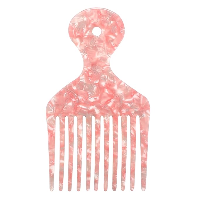 VOCOSTE Wide Tooth, Afro Hair Pick Comb, Hair Styling Tool for Men Women, Plastic, Pink, 4.8 Inch