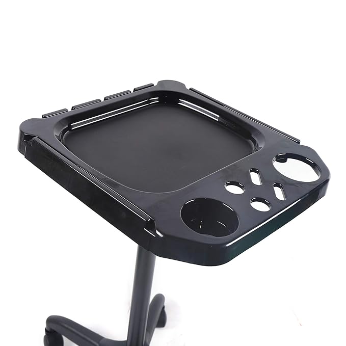 Aluminium Salon Instrument Tray, Height Adjustable Trolley Cart Tray Station on Wheels for Salon Tattoo Spa Beauty Service Holder Tool Storage (Black,Style 2)