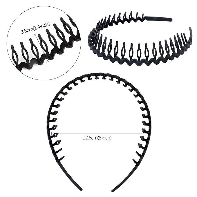 VELSCRUN 7 Pcs Different Headbands for Women Black Hair Bands for Women's Wavy Curly Hair Non Slip Plastic Head Bands with Teeth Comb Headband Face Wash Hair Accessories Gifts for Women Gilrs
