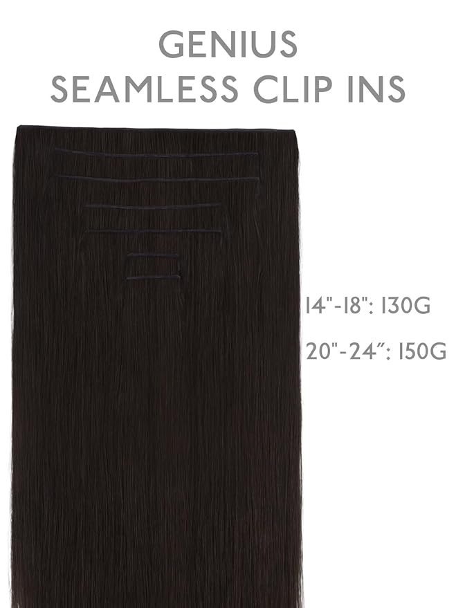 WENNALIFE Genius Seamless Clip in Hair Extensions Real Human 18 inch 120g 7 Pcs Dark Brown Hair Extensions Clip Ins Luxury Remy De Cabello Humano Straight Invisible Fuller Reusable