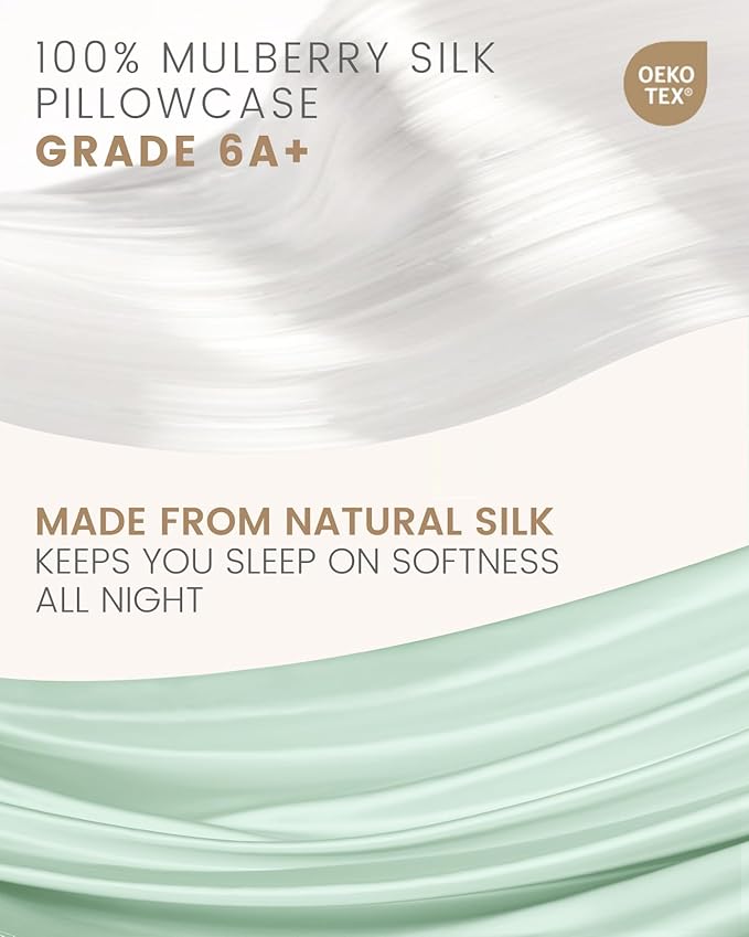 THXSILK 100% Mulberry Silk Pillowcase for Hair and Skin, Grade 6A+ Mulberry Silk Pillow Case Soft and Breathable, Hypoallergenic Pillow Case Cover with Zipper, 1pc (Queen 20"x30", Turquoise Green)