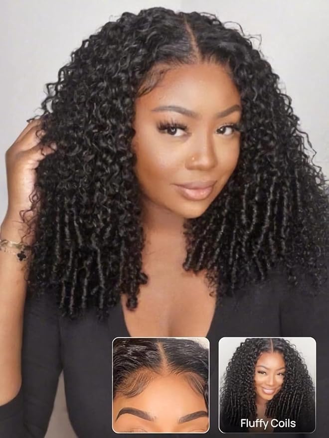 Julia Hair 7x5 Lace Water Curly Texture Wig With Finger Coil Ends Glueless Wigs Human Hair Put On and Go Invisible Lace Pre Plucked Pre Cut Bleached Knots Natural Hairline 26 Inch