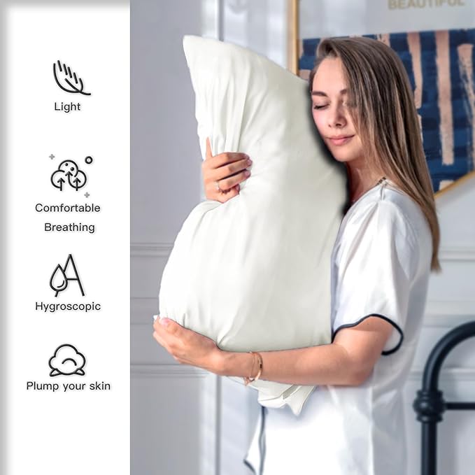 Mulberry Silk Pillow Cases Standard Size Silk Pillowcase with Zipper Soft Breathable Smooth Cooling Satin Silk Pillow Covers for Sleeping for Hair and Skin (Ivory,20"X 26",1Pcs)
