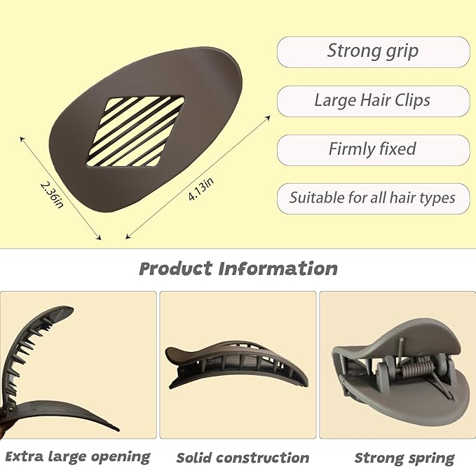 3PCS LargeLay Flat Hair Clip Flat Claw Clips for Women, Large Flat Hair Clips for Women Thick,Strong Hold Anti-Slip Design, Versatile Solid Colors for Thick or Thin Hair