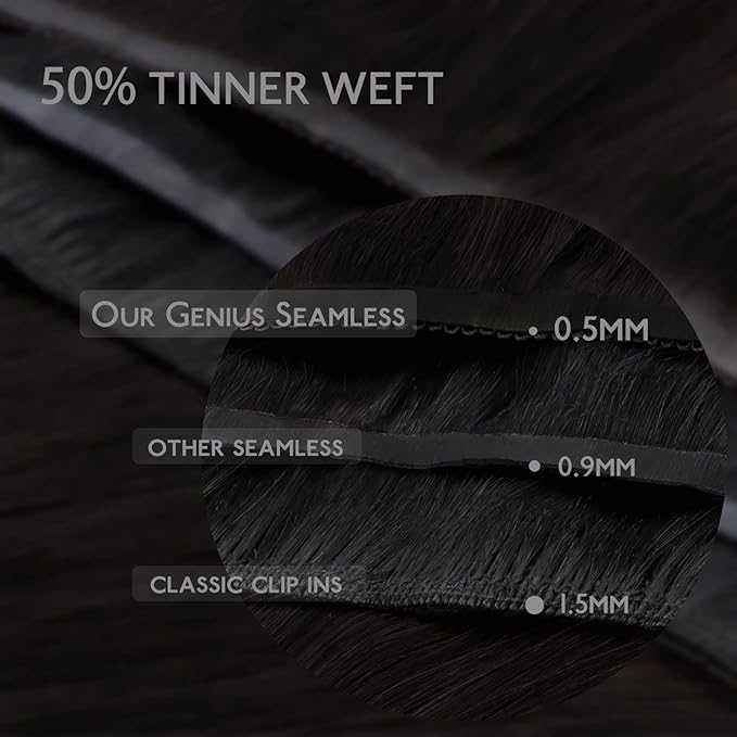 WENNALIFE Lace Seamless Clip in Hair Extensions Human Hair 7pcs Ultra Invisible 50% Thinner Seamless Clip Ins Natural Black Natural Remy Hair 20 inch