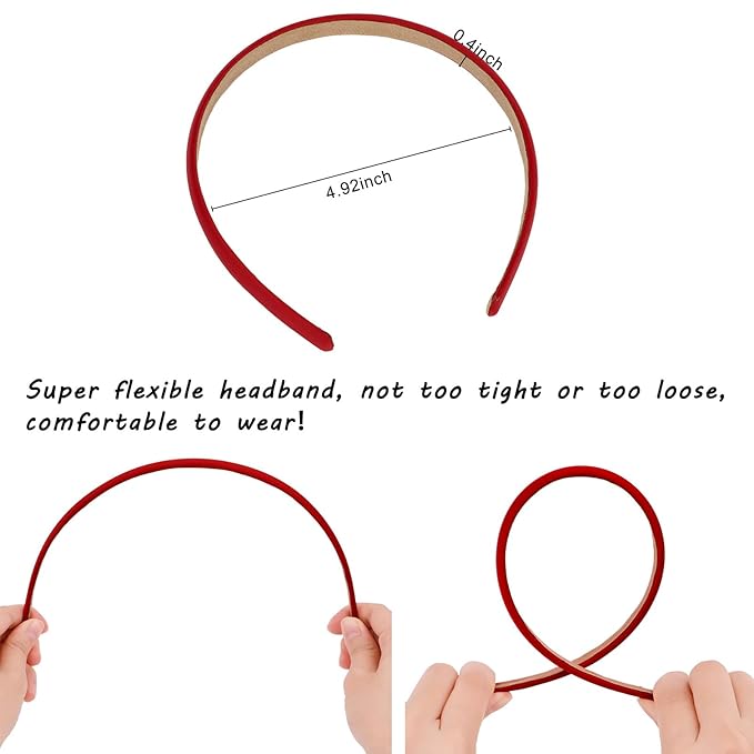 Wecoe Red Narrow Satin Headbands, 10pcs Non Slip Fashion Hair Bands for Women' Hair - Holiday & DIY Accessories
