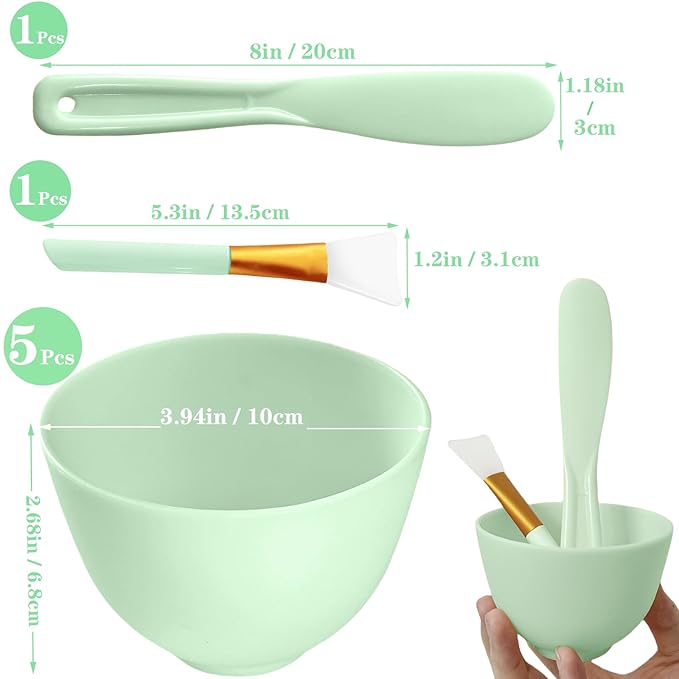 7Pcs Silicone Facial Mask Bowl DIY Face Mask Mixing Bowl for Home Salon Spa Face Skin Applicator Bowl, Green