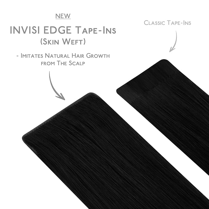 WENNALIFE Invisi Edge Tape in Hair Extensions Human Hair, 18 Inch 25g 10pcs Jet Black Invisible Luxury Remy Hair Extensions Natural Seamless Injected Tape Ins Straight Extensiones De Cabello Humano