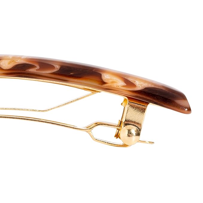Warm Beige Hair Barrette for Thin Hair, Classic Rectangle French Barrette for Women, Lightweight and Comfortable, Strong Hold, Caramel Horn | France Luxe
