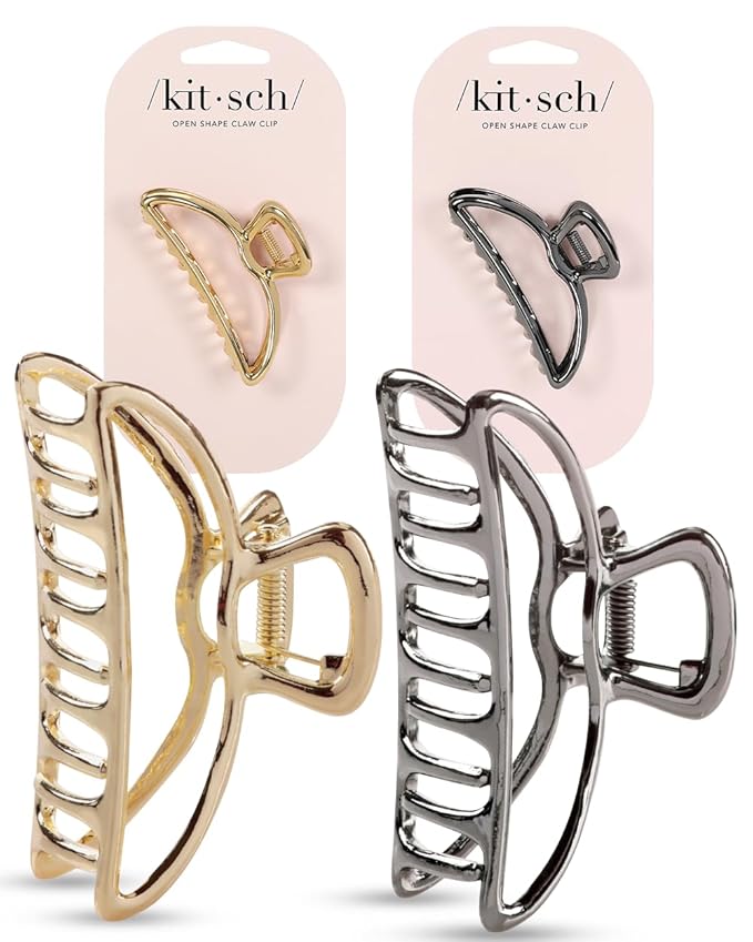 Kitsch Metal Hair Clips for Women - Durable & Elegant Metal Claw Clips, Perfect for Everyday Use & Special Occasions | Ideal Gifts for Women - Gold & Hematite - 2 Pcs
