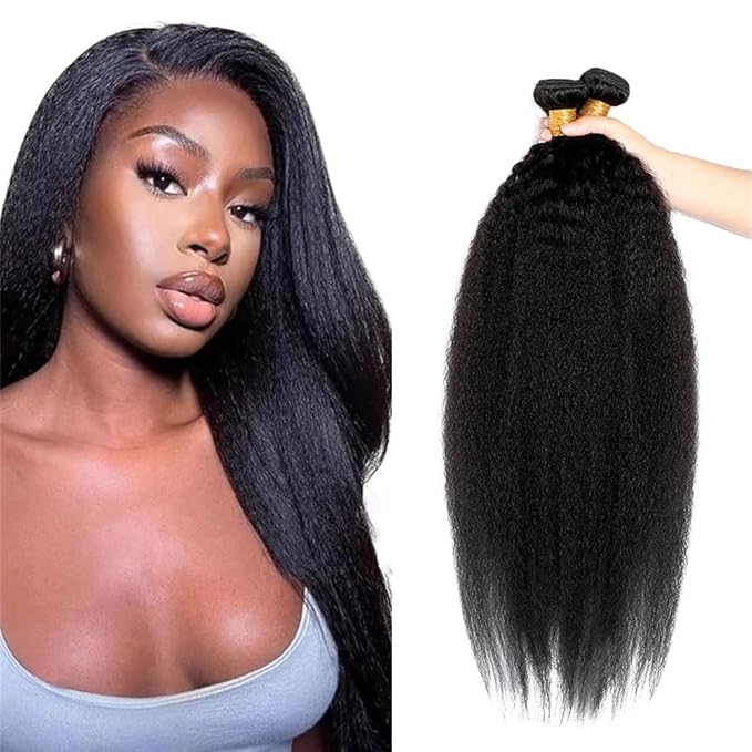 Bundles Human Hair Natural Black Yaki Straight Bundles 18 20 22 Inch Niegmeag Brazilian Virgin Soft and Silky Remy Hair Extensions Double Weft Color 1B Kinky Straight Bundle 150g