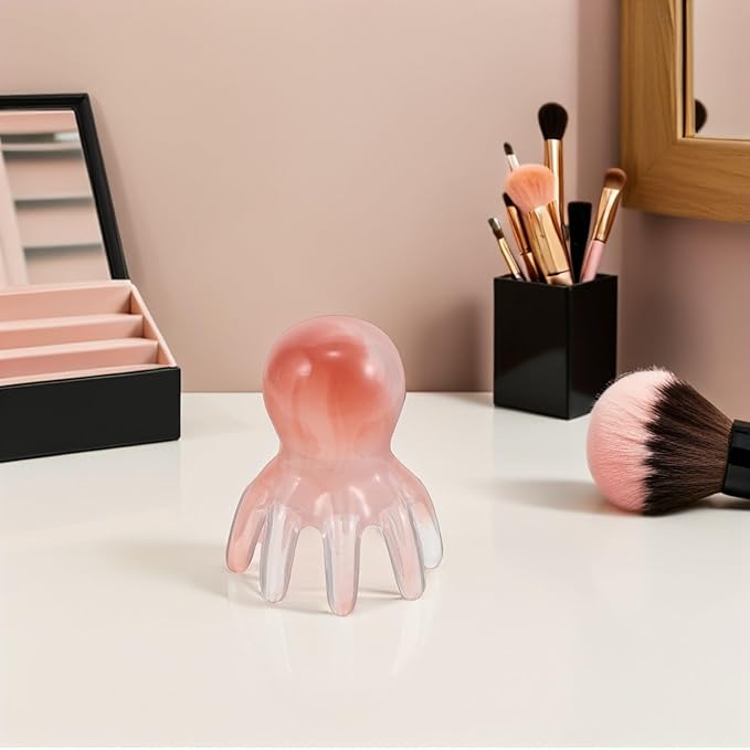 Octopus Scalp Massager Comb 2Pcs Handheld Resin Head Massage Tool with Meridian Acupressure Points Pink for Hair Scalp Relaxation and Neck Back Relief