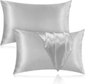 Silk Pillowcase for Hair and Skin, 2 Pack 100% Mulberry Silk Pillowcase 25 Momme, 600 Thread Count, Both Side Pure Silk Pillow Cover with Hidden Zipper (Gray, Queen 20''×30'')