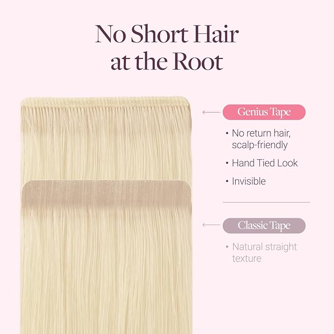 GOO GOO Genius Tape in Hair Extensions, Hand Tied Tape Weft, 60A Platinum Blonde, 14inch 50g 20pcs, Remy Human Hair, Seamless Invisible Tape, Natural Blend, Lightweight