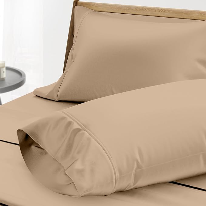 THREAD SPREAD 100% Egyptian Cotton Pillow Cases - 1000 Thread Count Pillow Cases Queen/Standard Size Set of 2, Soft & Breathable Extra Long Staple Sateen Weave Cotton Pillow Covers for Bed - Taupe