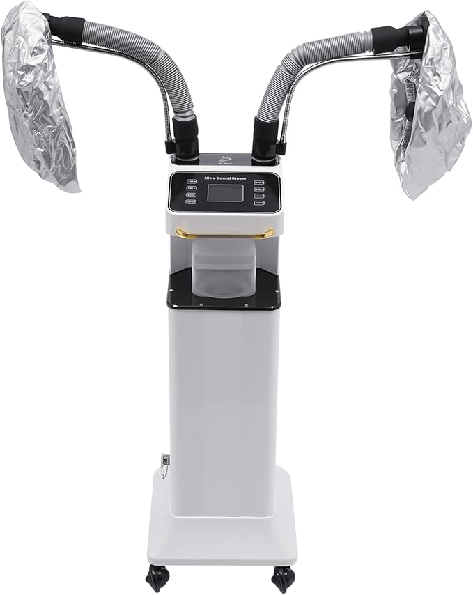 Nano Hair Steamer, Professional Micro Mist Hair Color Processor with 2 Vaporizing Caps, 650W Vertical Hair Care Machine with Rolling Wheels, Salon Spa Equipment for Deep Hair Care Repair, Hair Styling