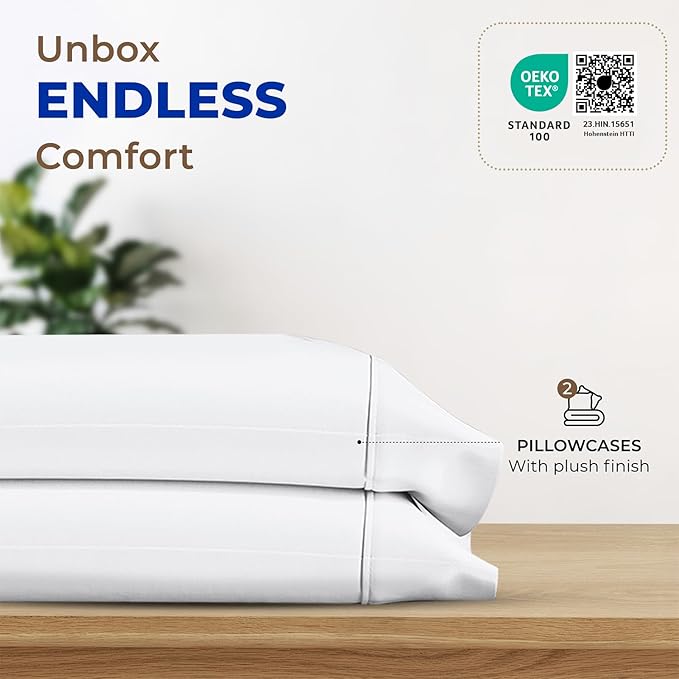 THREAD SPREAD 100% Egyptian Cotton Pillow Cases King - 1000 Thread Count White King Pillow Cases Set of 2, Soft Cooling & Breathable Extra Long Staple Sateen Weave Cotton Pillowcases for King Pillows