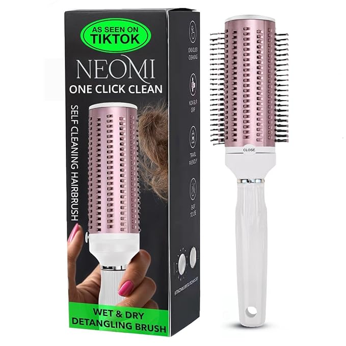 Curly Hair Brush Detangler Comb - Self Cleaning Hair Brushes for Women - Roller Retractable Travel Hairbrush - Rose Gold White Christmas Gifts