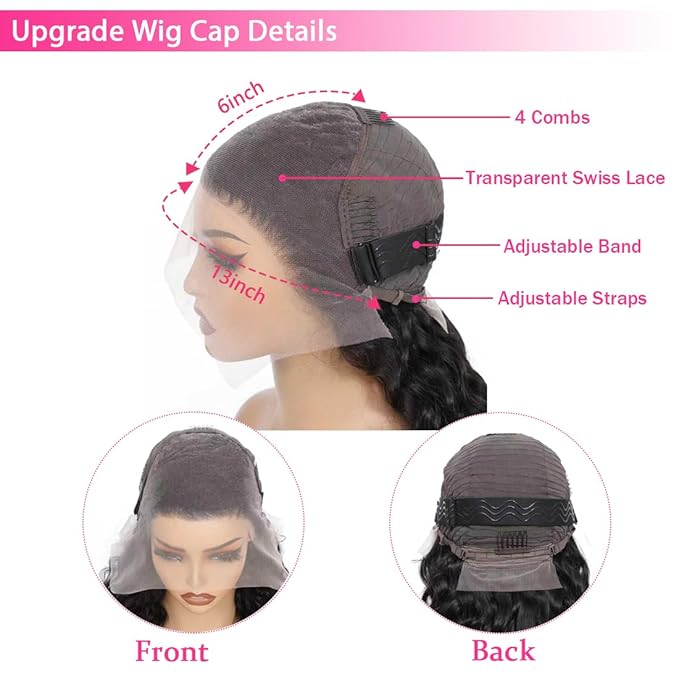26 Inch 13×6 HD Lace Front Wigs Human Hair Water Wave 200 Density Lace Frontal Wigs Pre Plucked Deep Curly Human Hair Wig for Women Natural Black